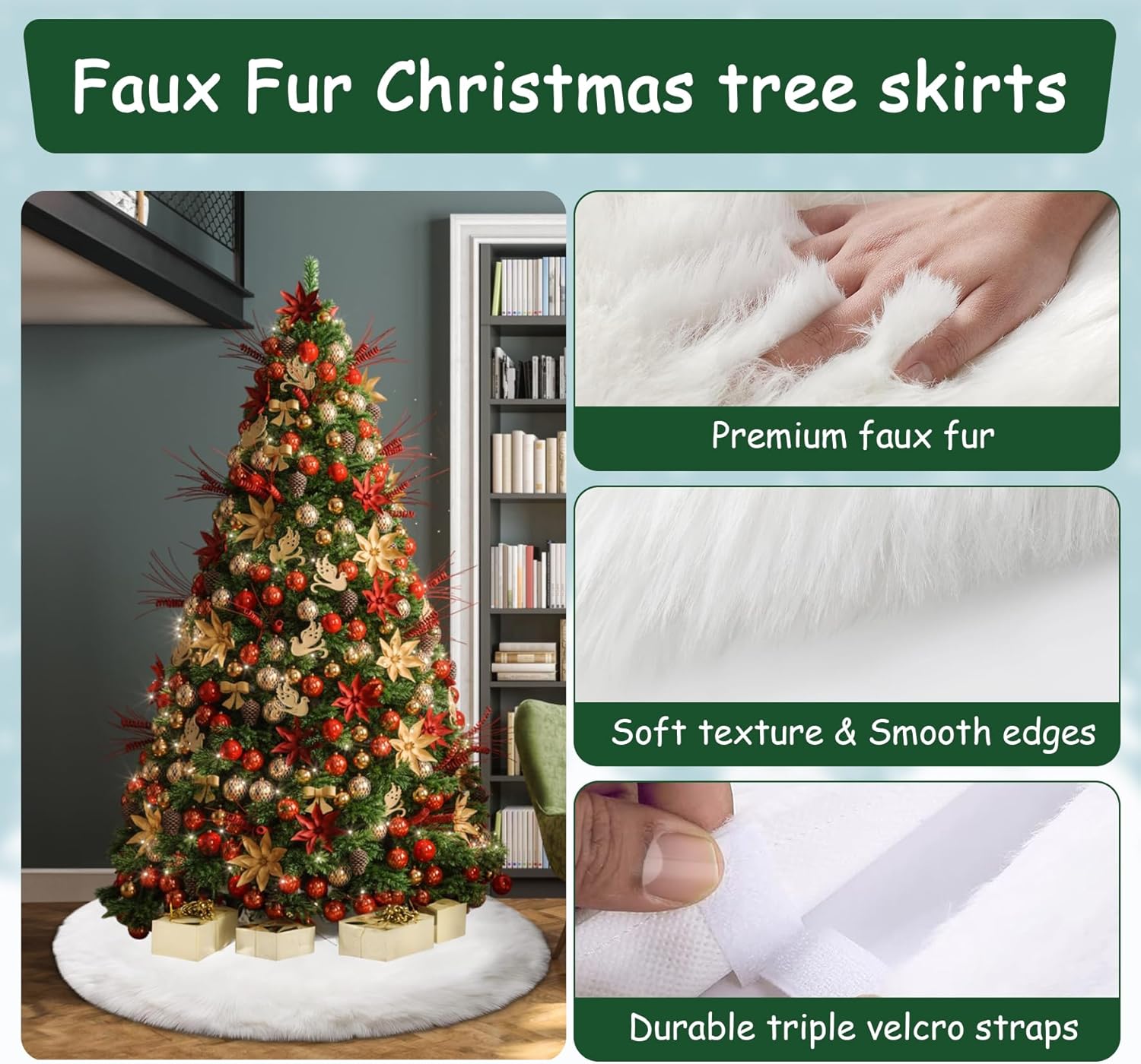 AOGU 60 Inch Faux Fur Christmas Tree Skirt White Plush Skirt for Merry Christmas Party Christmas