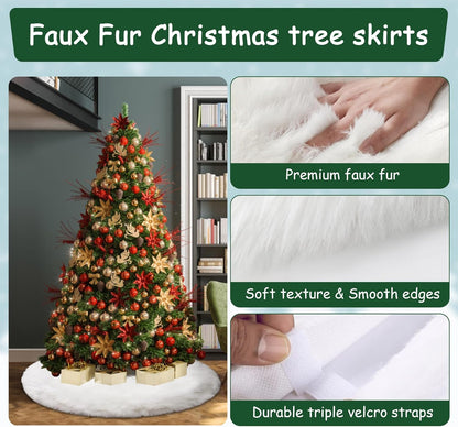 AOGU 60 Inch Faux Fur Christmas Tree Skirt White Plush Skirt for Merry Christmas Party Christmas