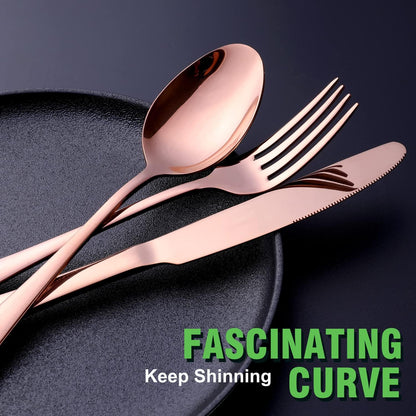 Copper/Rose Gold Silverware Set, OGORI 40-Piece Stainless Steel Flatware Set, Kitchen Utensil Set