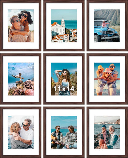 Vittanly 11x14 Picture Frames Set of 9, Shatter Resistant Plexiglass, Display 8x10 Pictures with