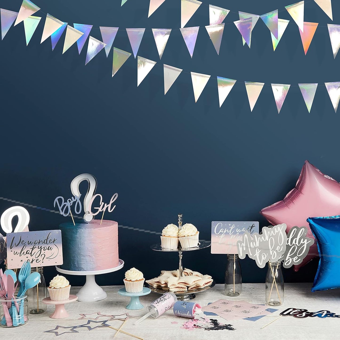 40Ft Iridescent Party Decorations Holographic Hanging Triangle Pennant Banner Flag Bunting Garland