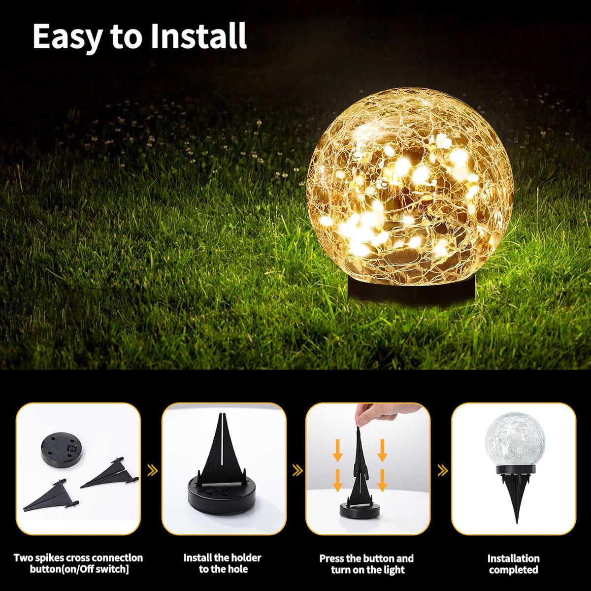 Solar Globe Lights Outdoor Waterproof-Solar Balls for Garden-Cracked Glass Ball Outdoor-Solar Orbs