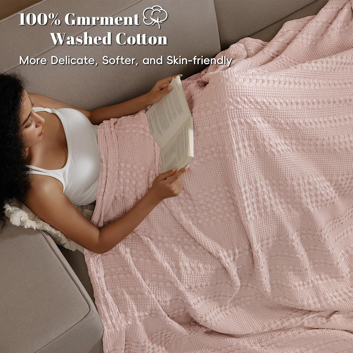 PHF 100% Cotton Waffle Weave Blanket King Size, Soft Lightweight Breathable Cozy Summer Blankets