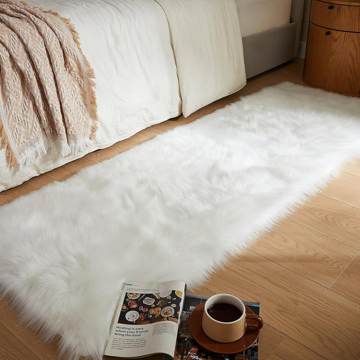 AMTOVO Faux Fur Rug, White Ultra Soft Fluffy Shag Sheepskin Rug, 2 x 6 ft Runner Area Rugs for