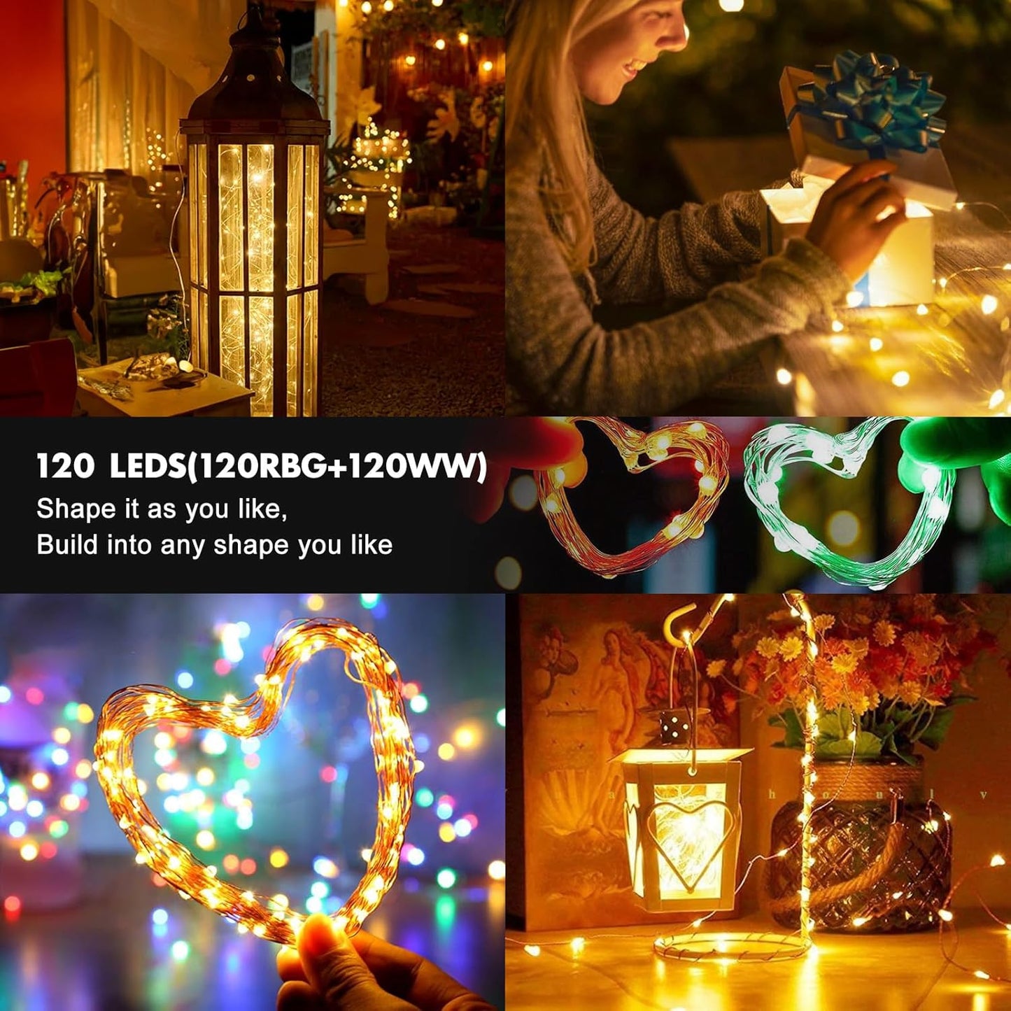 39Ft 120 LED Fairy Lights Battery Operated, RGB Color Changing String Light with Remote and Timer
