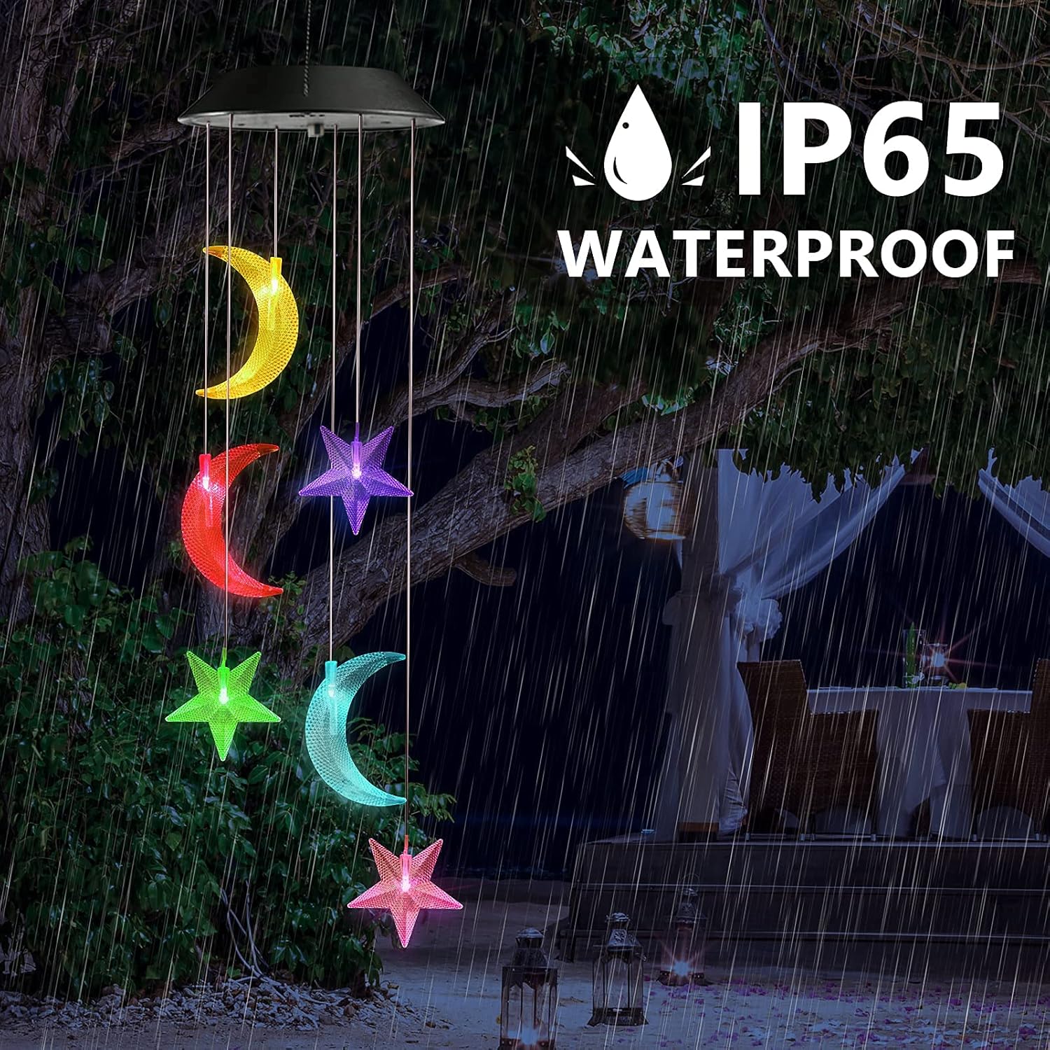 Toodour Solar Wind Chimes, Color Changing Wind Chimes Moon and Star, LED Decorative Mobile, Gift