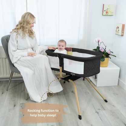 Baby Bassinet with Rocking/Gliding, Portable Bedside Sleeper for Baby with Foam Mattress, Baby