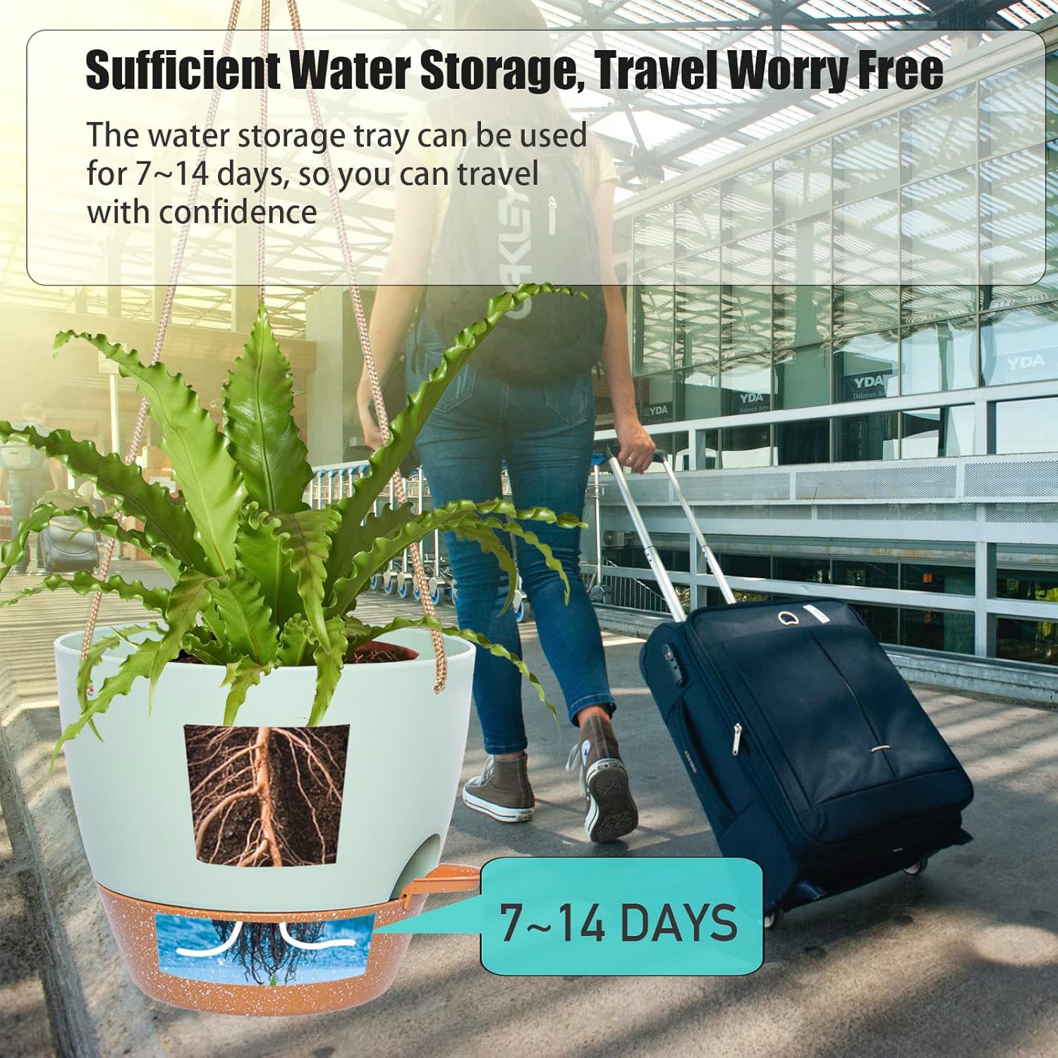 8 inch Hanging Planters, 2 Pack Self Watering Hanging Pots with 20oZ Deep Reservoir for Indoor