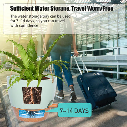 8 inch Hanging Planters, 2 Pack Self Watering Hanging Pots with 20oZ Deep Reservoir for Indoor
