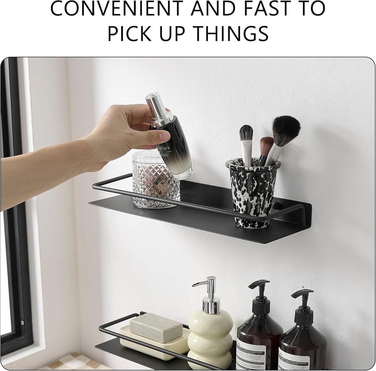 JOOM Metal Wall Floating Shelf - Metal Wall Shelf, Black Floating Shelf, Small Bathroom Shelf