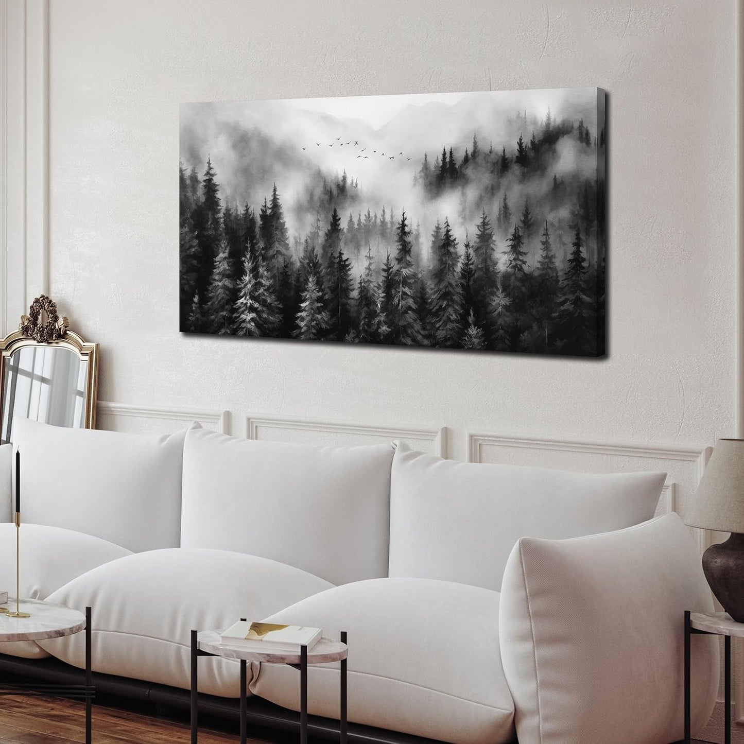Foggy Forest Wall Art for Living Room,Black and White Pictures for Wall,Tree Wall Decor for Bedroom