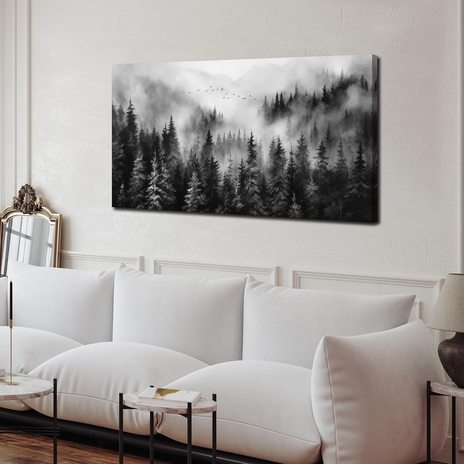 Foggy Forest Wall Art for Living Room,Black and White Pictures for Wall,Tree Wall Decor for Bedroom