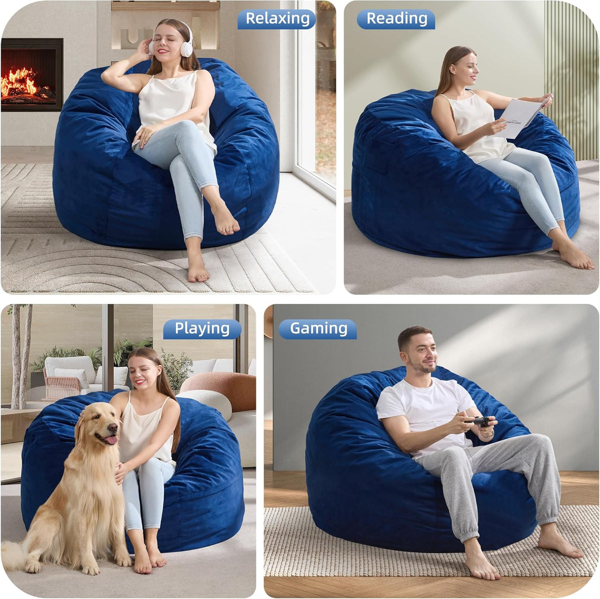Hobestluk 4FT Bean Bag Chair Giant Bean Bag Chairs for Adults Large Bean Chairs with Removable