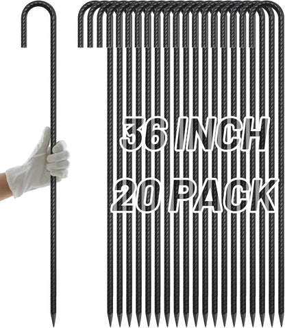 AAGUT 20 Pack Rebar Stakes J Hook 36 inch Heavy Duty Trampoline Stakes Steel Ground Anchors with
