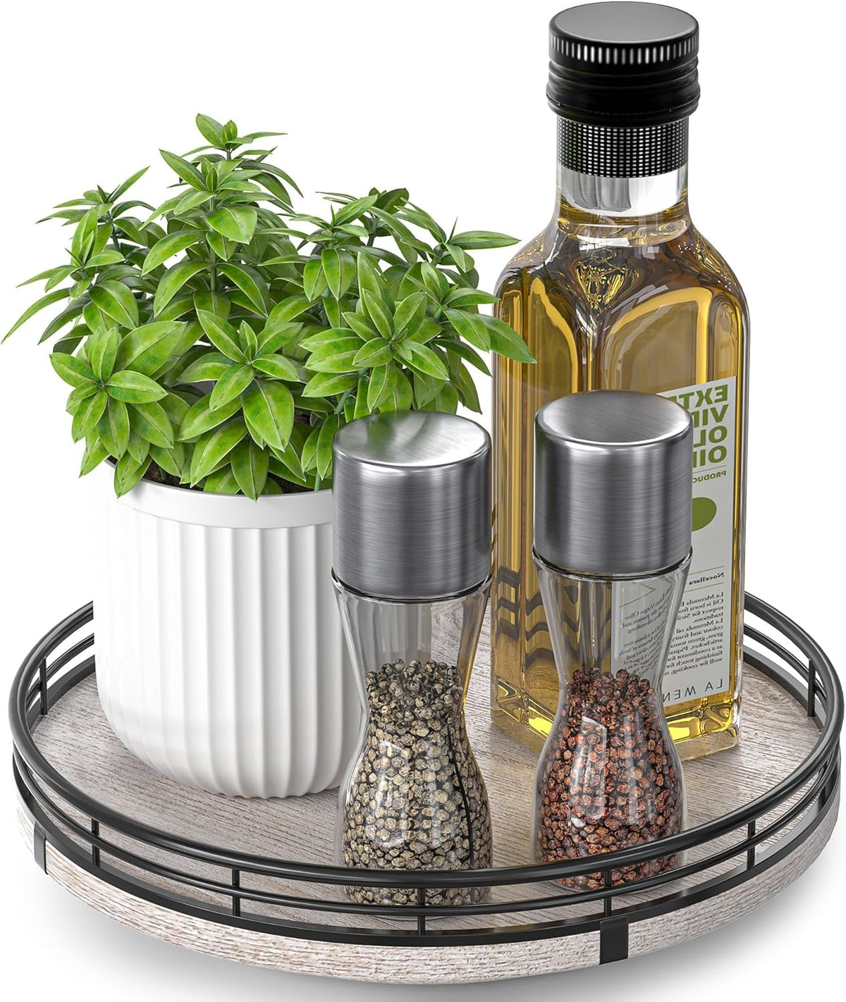 9" Wooden Lazy Susan Organizer for Cabinet, Turntable Round Decorative Tray for Kitchen Sink
