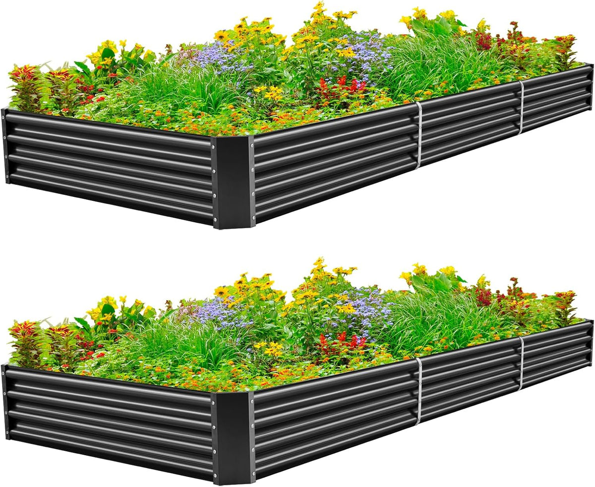 Land Guard 12×4×1ft Galvanized Raised Garden Bed Kit for Vegetables 2 Pack, Galvanized Super Large