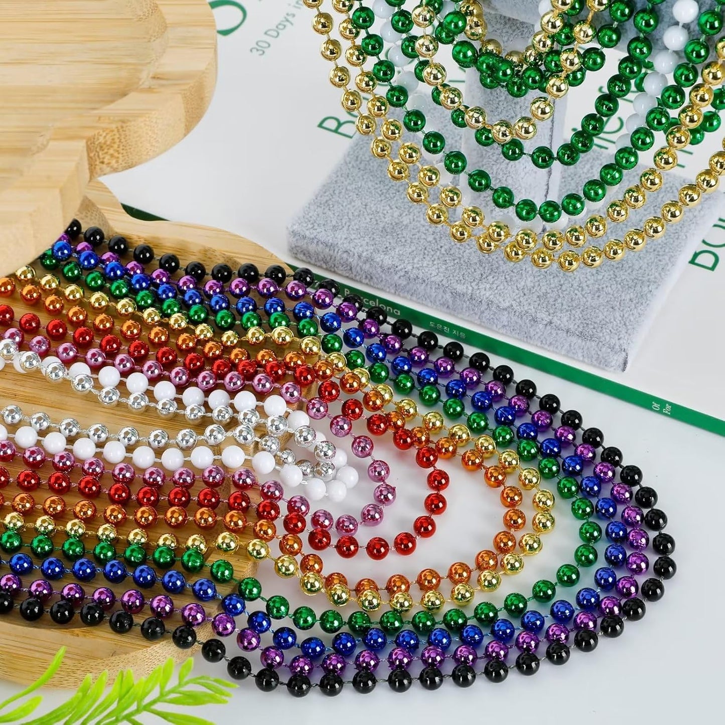 50PCS Mardi Gras Beads, Metallic 10 Kinds of Bead Necklace Party Favors, 33" Mardi Gras Necklace