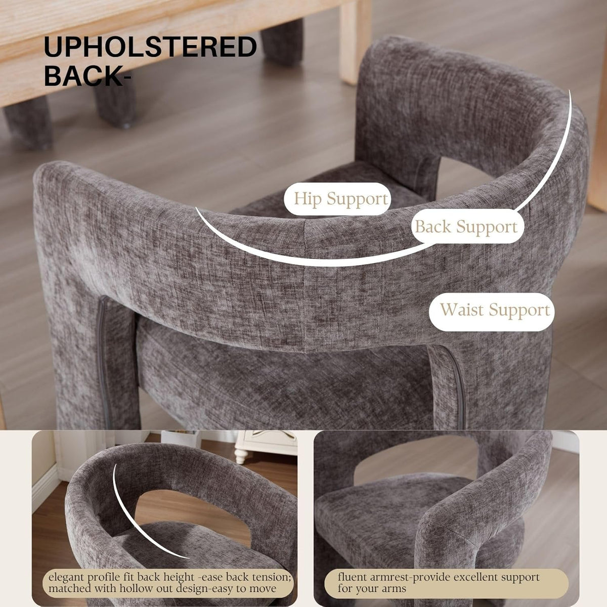 Charcoal Grey Chenille Dining Chairs Set of 4, Modern Barrel Dining Room Chairs Upholstered Accent