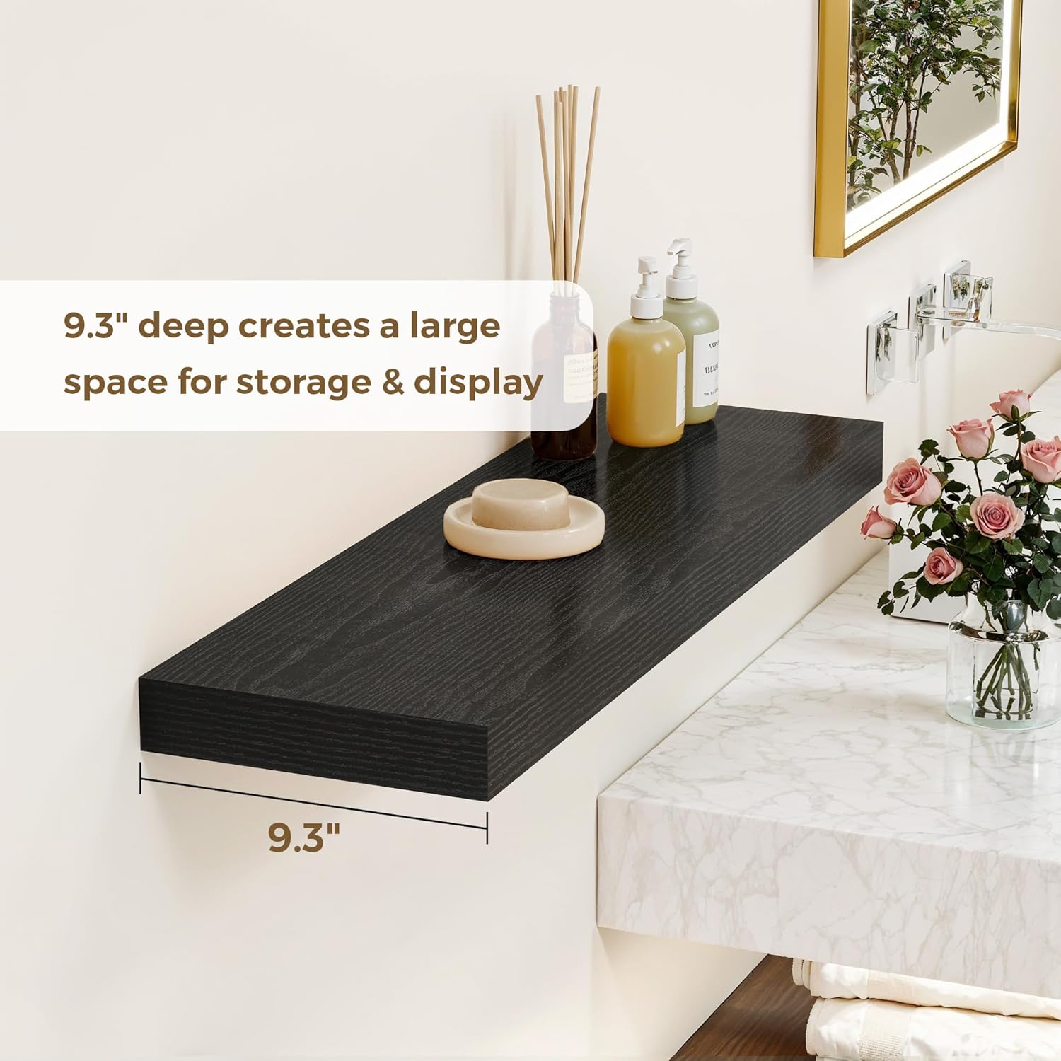 48 Inches Floating Shelves for Wall, 9.3" Deep Long Floating Shelves Set of 1, Large Display &