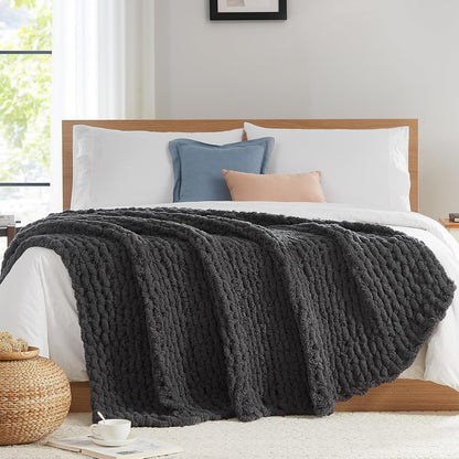 L'AGRATY Chunky Knit Blanket Throw - Soft Throw Blanket 40x50: 100% Hand Kintted Chenile Crochet