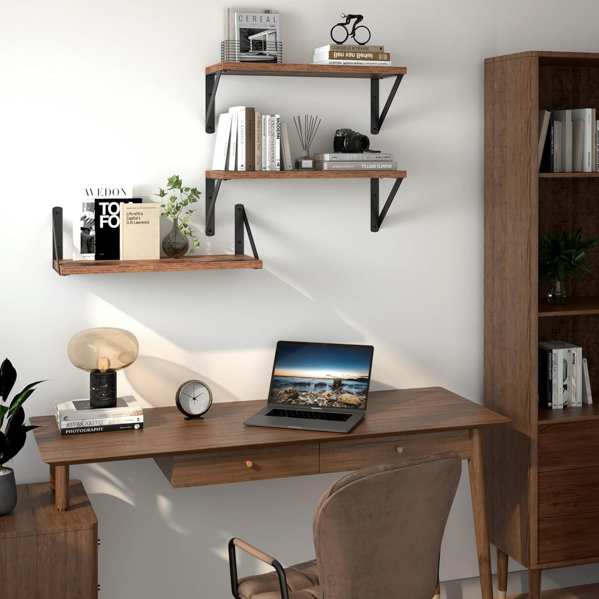 Heimlove Floating Shelves for Wall, 16 Inch Long Wood Floating Shelves Set of 3, Wall Mounted