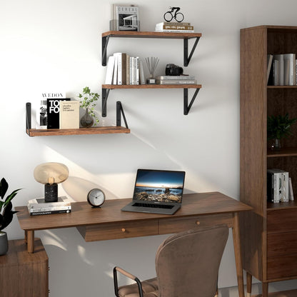 Heimlove Floating Shelves for Wall, 16 Inch Long Wood Floating Shelves Set of 3, Wall Mounted