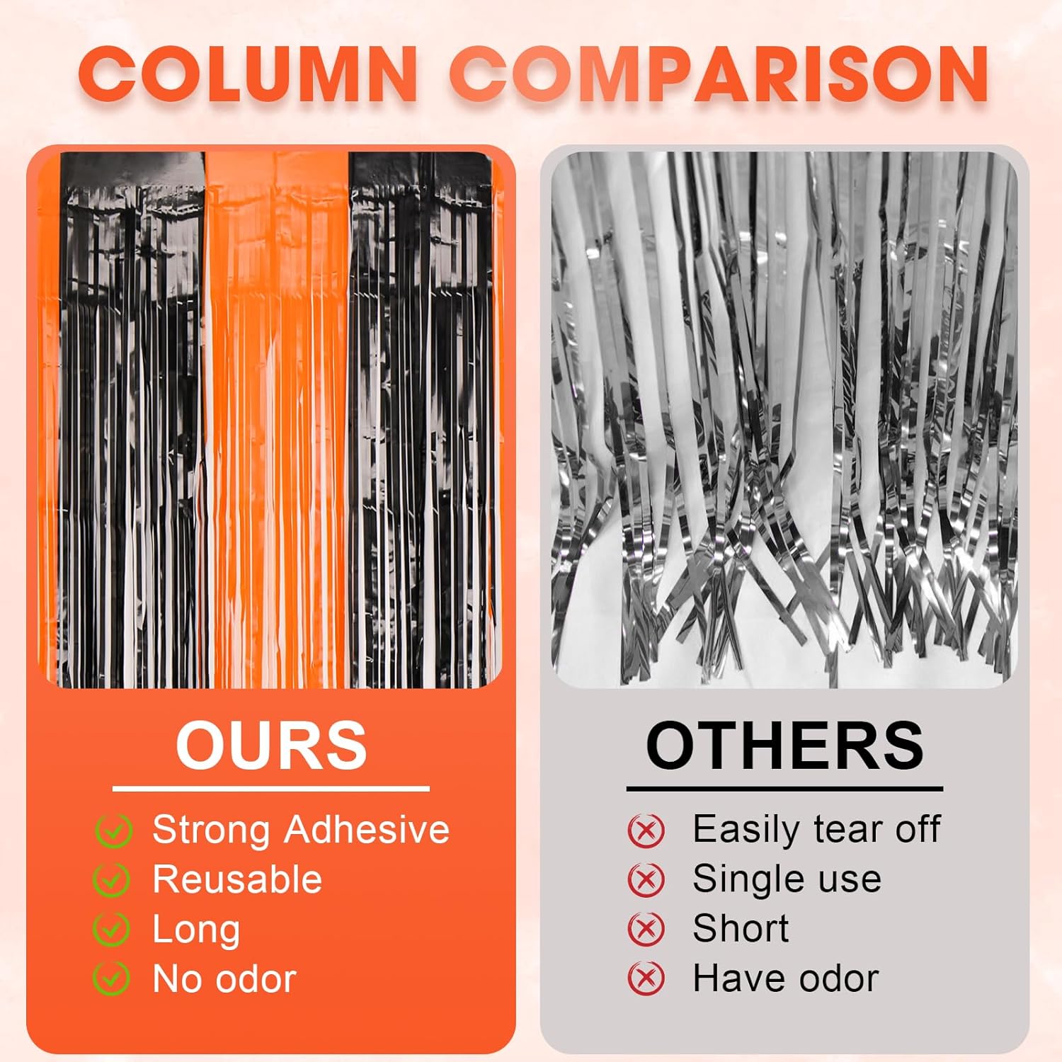 3 Pack 3.3x8.2 Feet Black and Orange Foil Fringe Backdrop Curtains, Tinsel Streamers Birthday Party