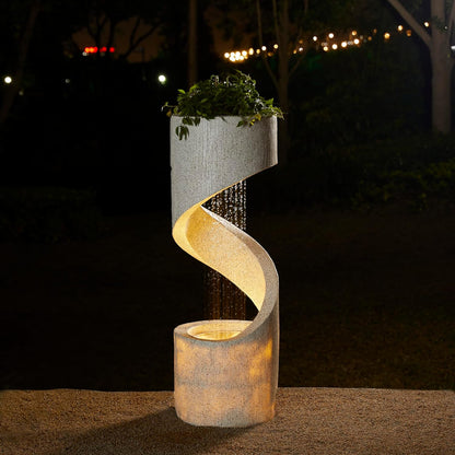 Glitzhome Decorative Tiered Outdoor Water Fountain with LED Light Vintage Curved Waterfall Fountain