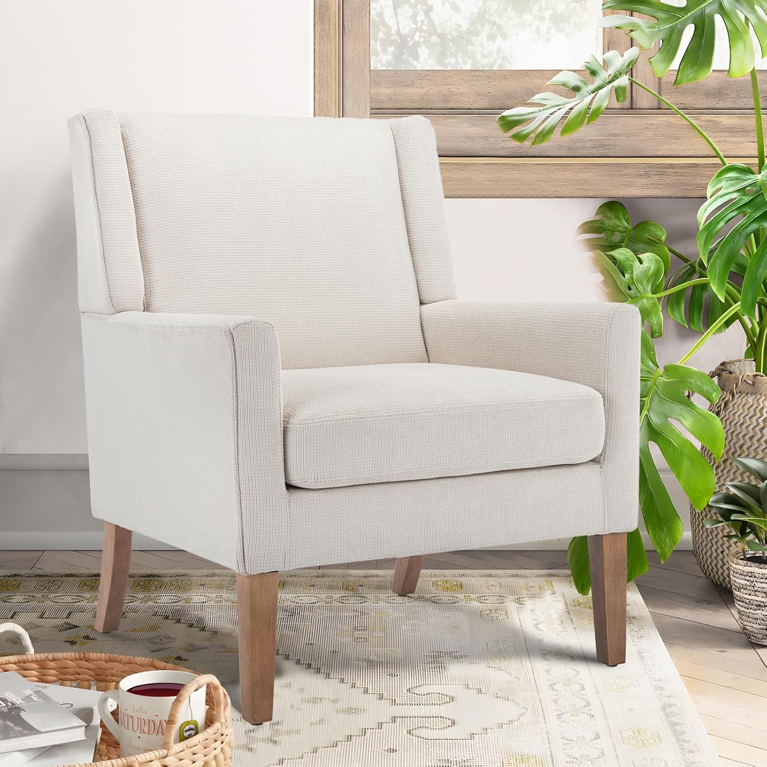 COLAMY Modern Wingback Living Room Chair, Upholstered Fabric Accent Armchair, Single Sofa Chair