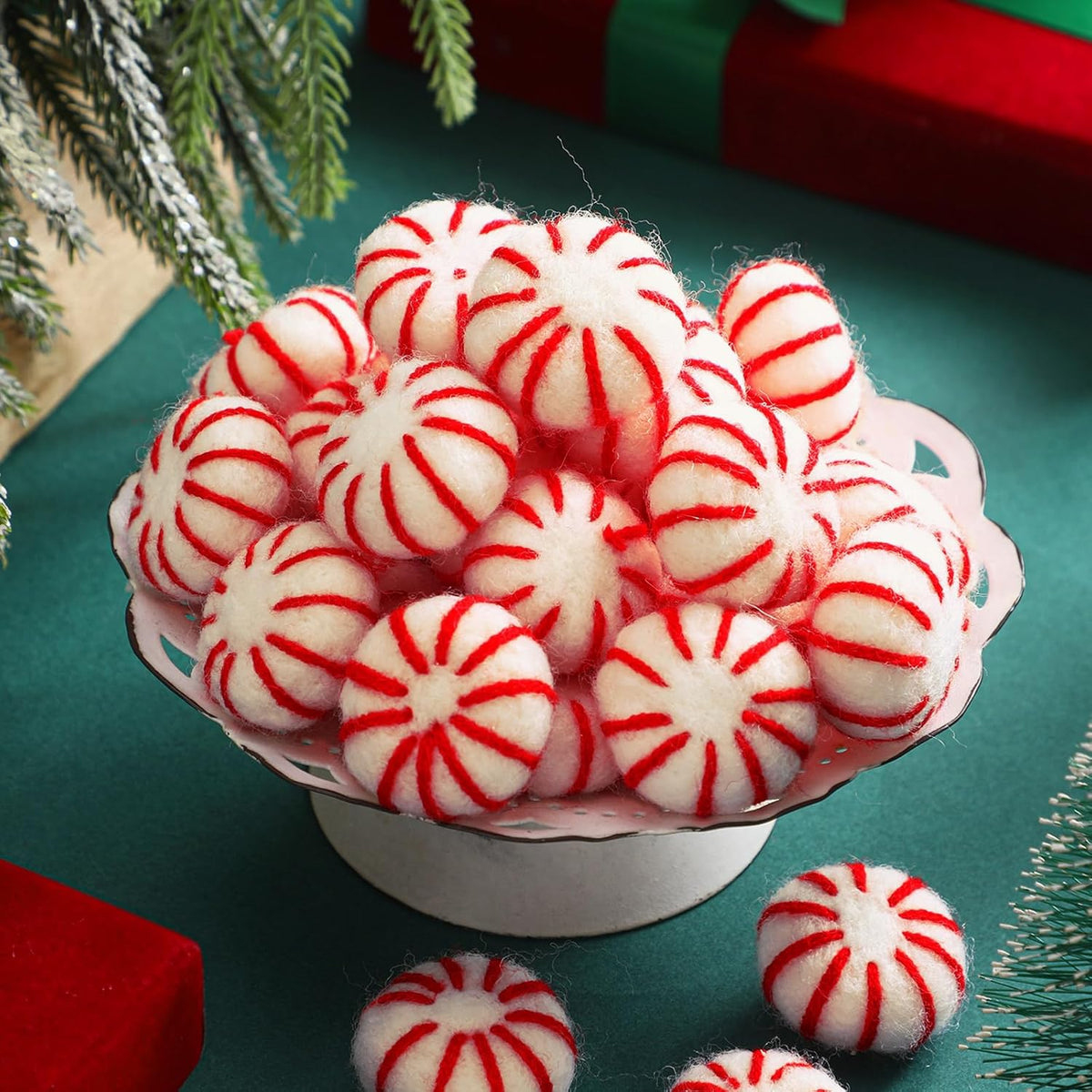 36 Pcs Felt Peppermint Decoration Christmas Wool Peppermints Christmas Arts Crafts Supplies, DIY