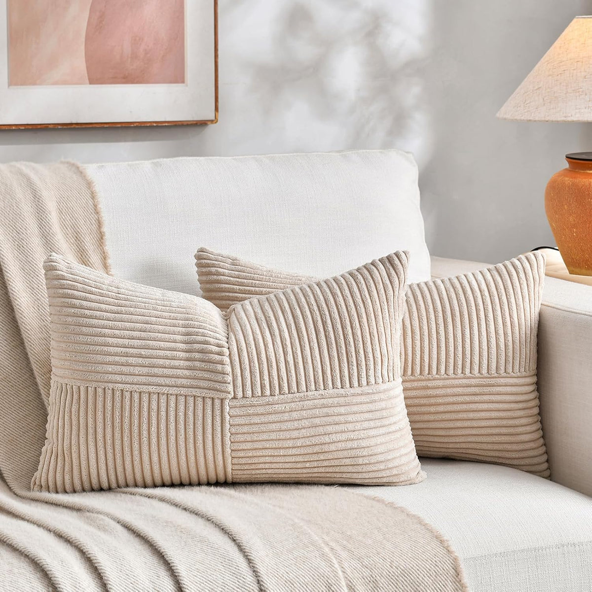 Fancy Homi 2 Packs Tan Lumbar Decorative Throw Pillow Covers 12x20 Inch for Living Room Couch Bed