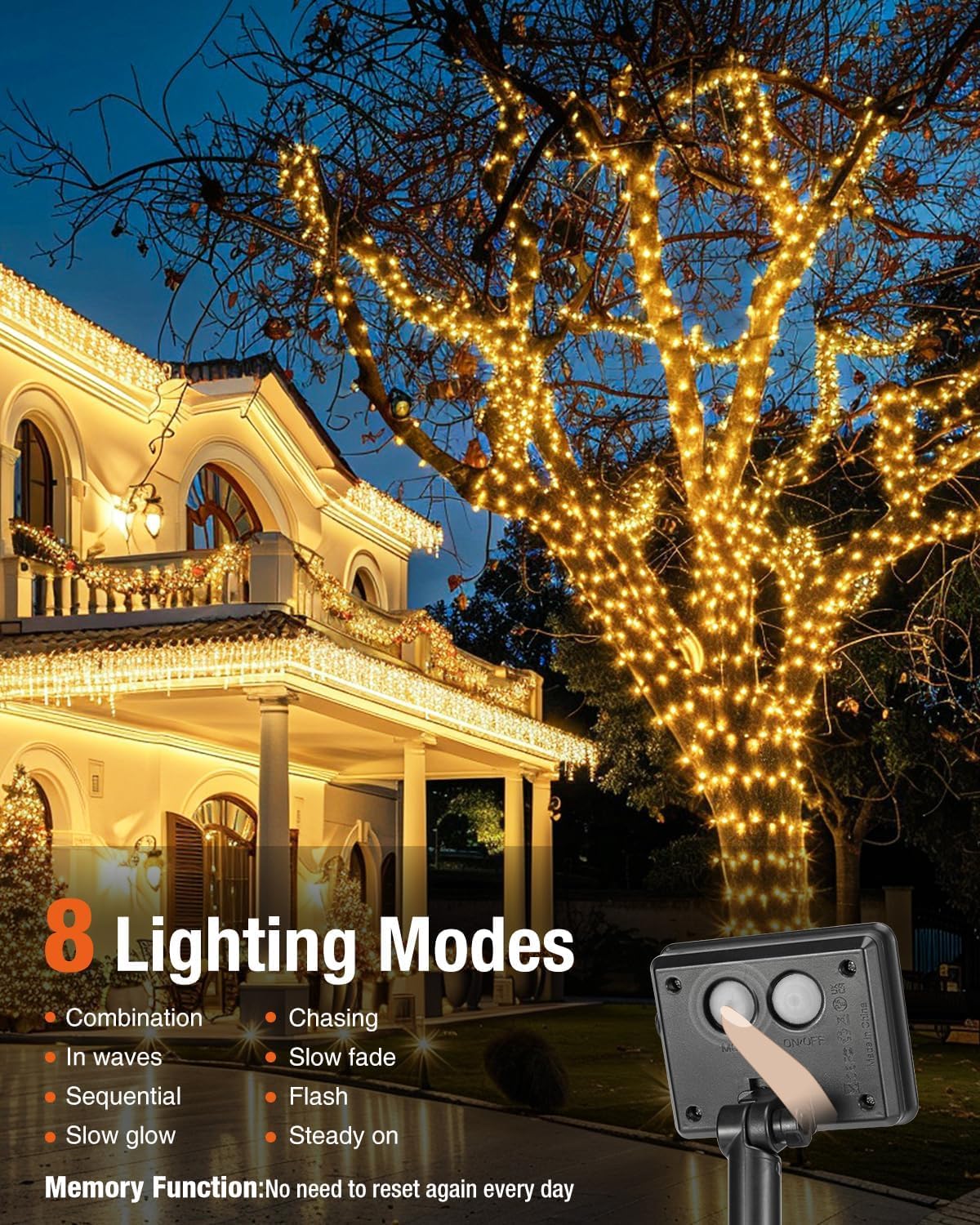 3 Pack Solar Fairy Lights for Outside Waterproof, Total 147FT 450 LED Solar String Lights Outdoor 8