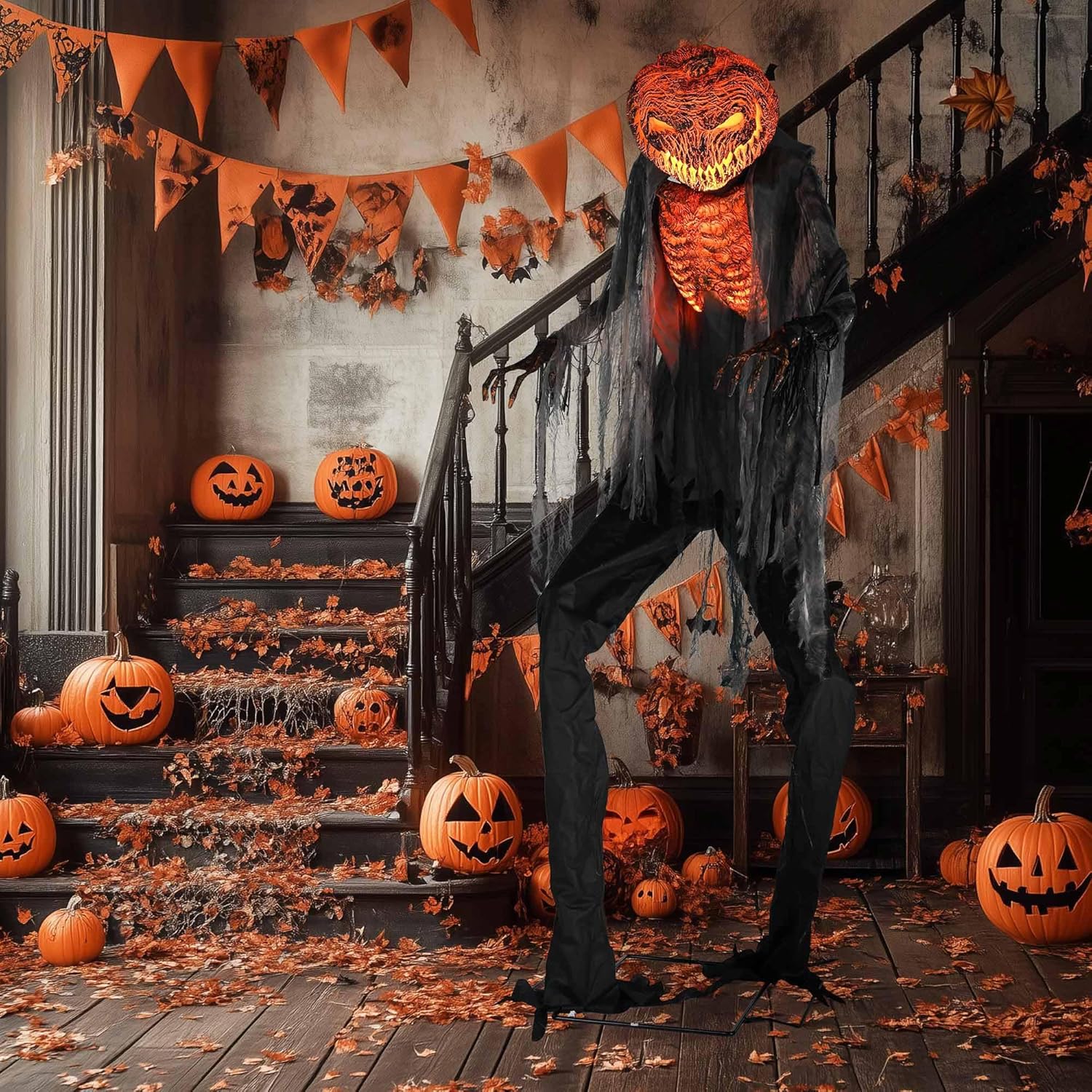 AW 7 Ft Scary Giant Large Animated Halloween Decorations Evil Monster Alien, Jack-O-Lantern Pumpkin