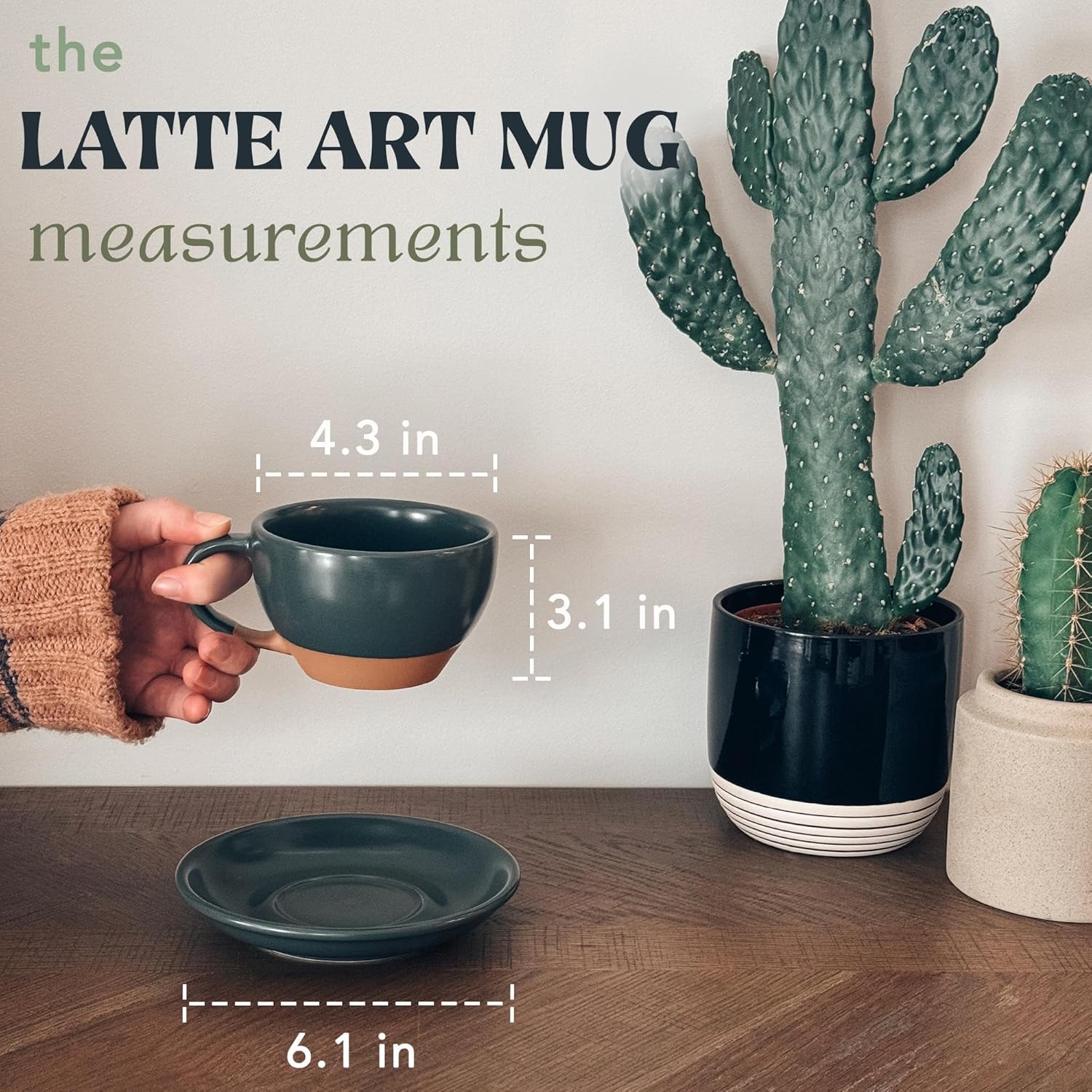 Mora Ceramic Latte Art Mug With Saucer - 10.5 oz, Round Bottom For Perfect Pours - Cafe Cups for