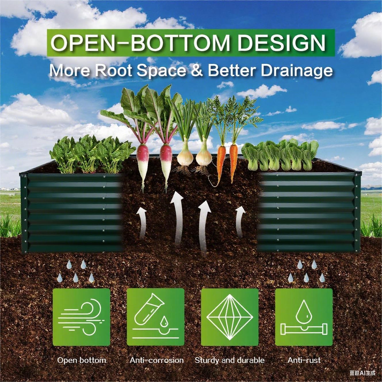 GARDMAX 8x4x2FT Galvanized Raised Garden Bed Kit, Metal Planter Boxes Outdoor with Easy Assembly