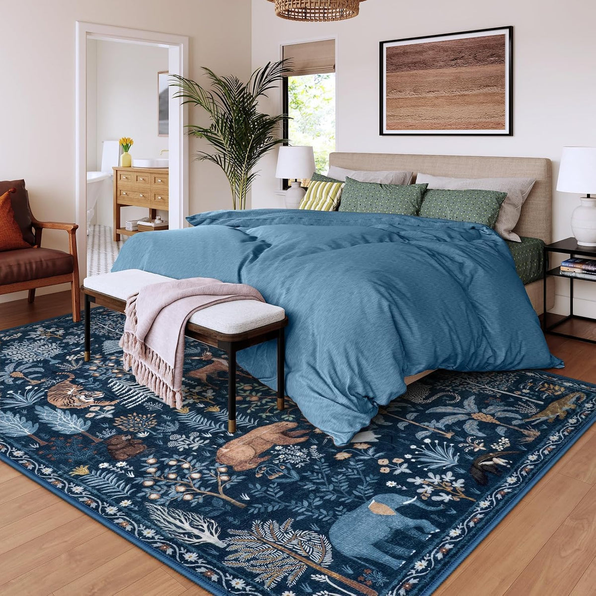 OJIA Jungle Print Rugs for Living Room 8x10 Washable Area Rugs for Bedroom, Modern Non-Slip