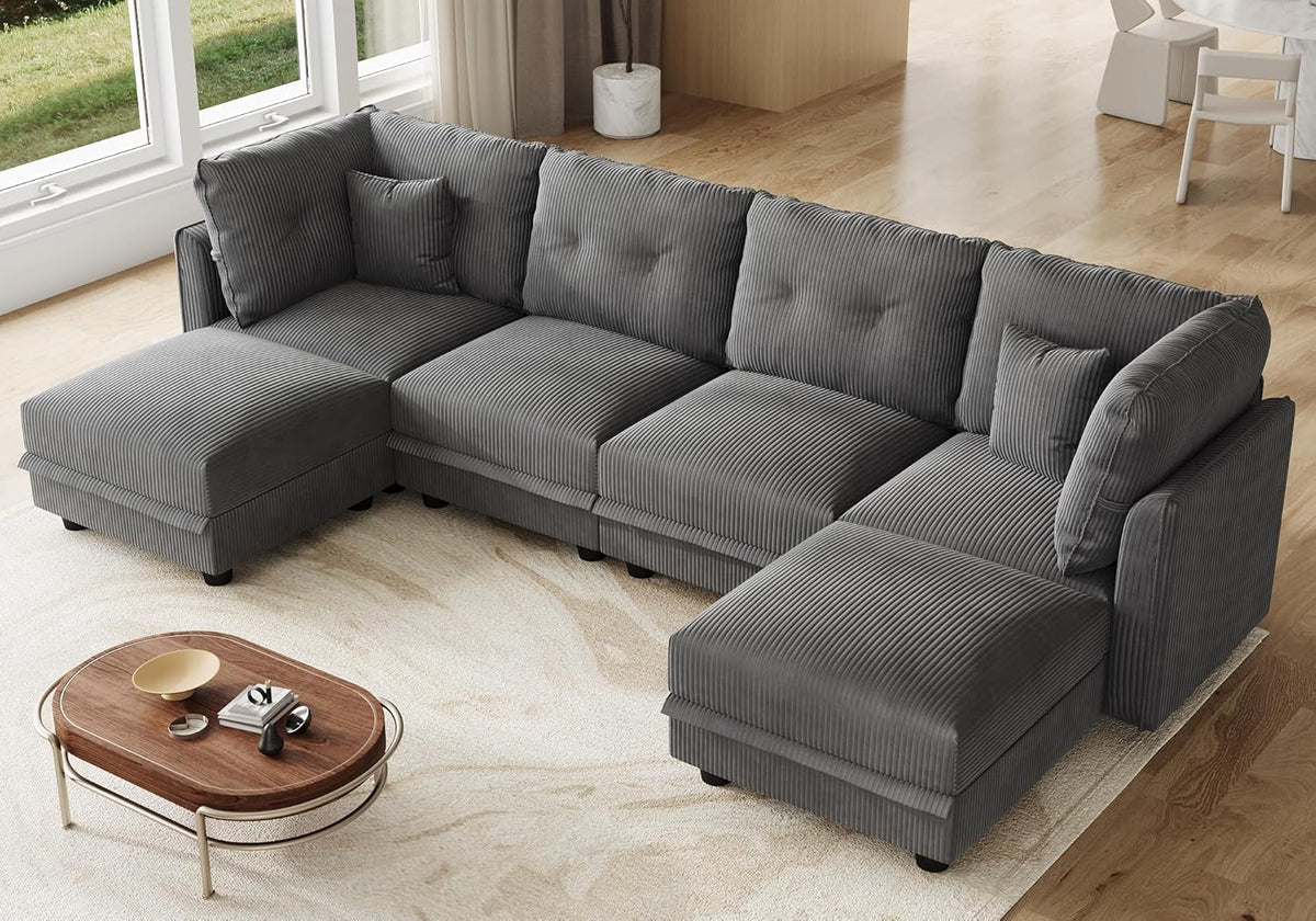 LLappuil Modular Sectional Sofa with Storage Seats, Corduroy Convertible Modular U Shaped Sectional