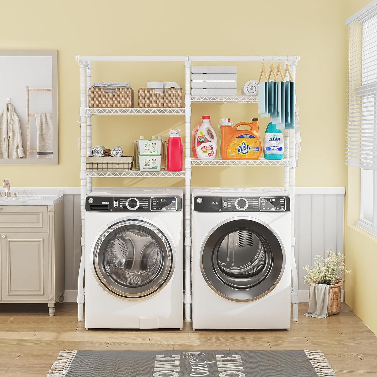 U14 Over Washer and Dryer Storage Shelves, 4 Tiers Laundry Room Storage and Organizer System, Space