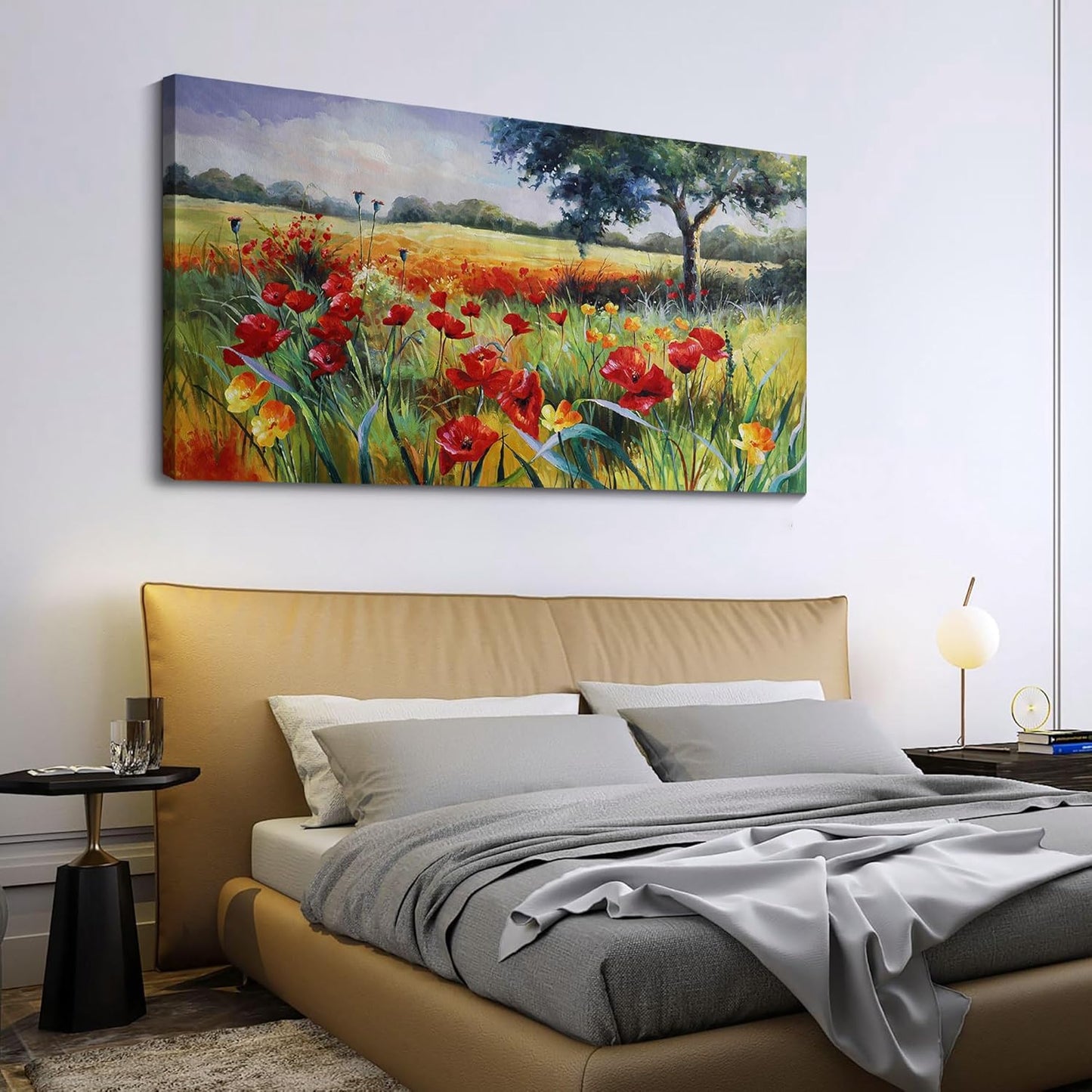 Wall Decor for Living Room Large Wall Art Green Trees Red Yellow Flowers Canvas Art Wall Decor for
