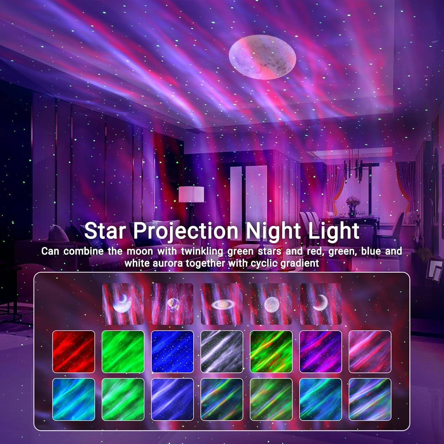 Star Projector,Northern Lights Projector,with Bluetooth Speaker, White Noise, Remote Control,Night