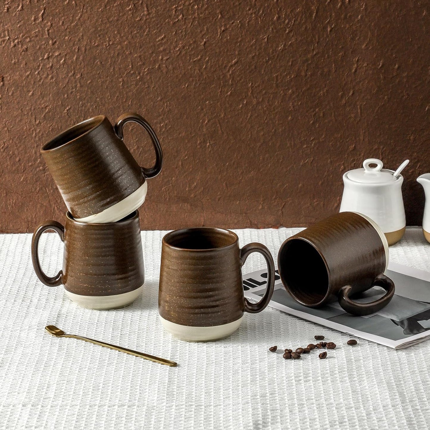 Hasense Ceramic Coffee Mug Set of 4, 15 oz Coffee Cups with Big Handles, Large Latte Mugs for Men