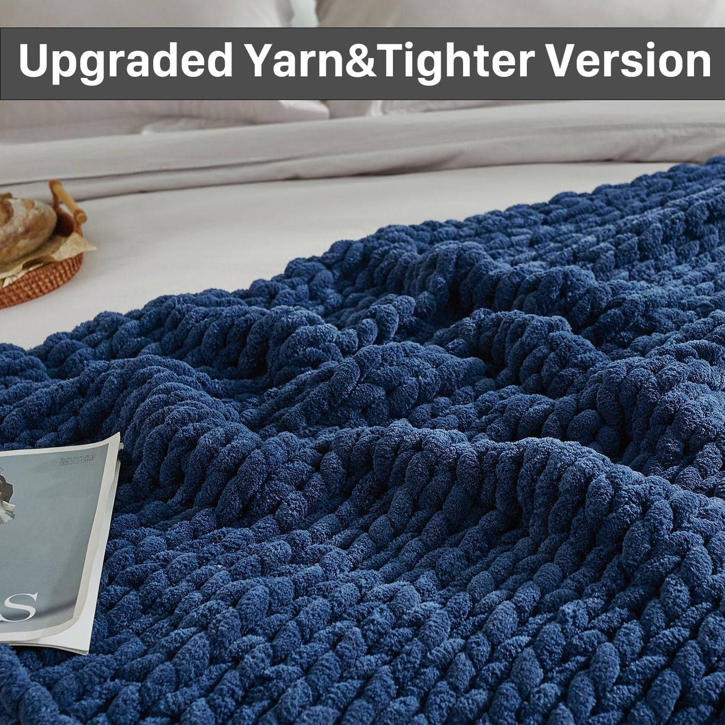 Esterra Chunky Knit Throw Blanket Newly Upgraded Heavy Tighter Version, Handmade Chenille Throw