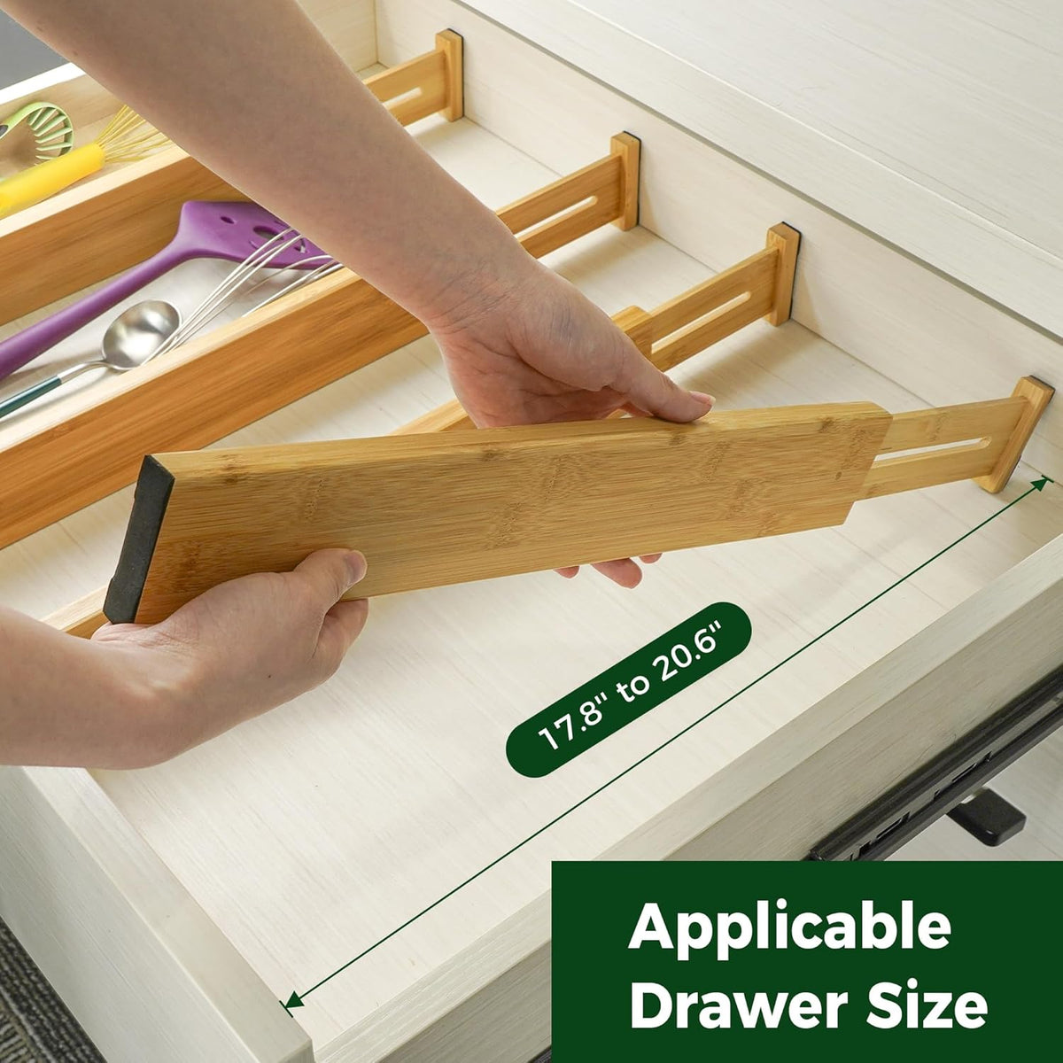 Utoplike 4 pcs Bamboo Kitchen Drawer Dividers Large, Adjustable Drawer Organizers, Spring Loaded