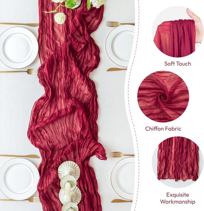 Sioloc Burgundy Red Cheesecloth Table Runner Fall Autumn Decor for Home 10ft Table Cloth for