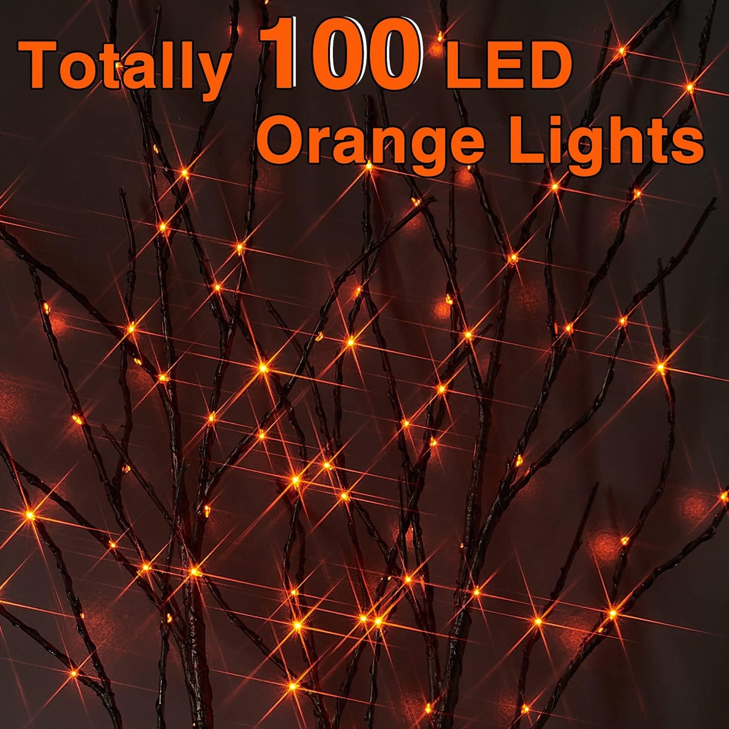 Fudios Halloween Lighted Branches with Timer 100 LED Orange Fairy Lights 32IN, Black Tree Branch