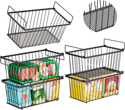 5 Pack Stackable Deep Freezer Organizer Bins ，Upgraded Bottom Leak-Proof net，Encryption and