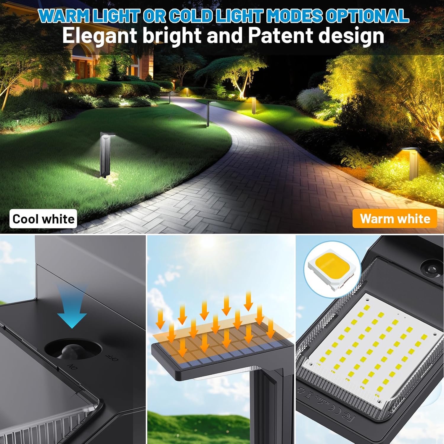 Sunvivo Solar Path Lights,2 Modes(Cold White or Warm White),Bright Solar Path Light Outdoor