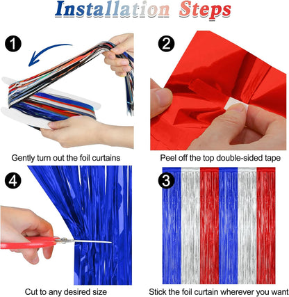 8 Pack 4th of July Photo Backdrop, 3.28 FT x 7.08 FT Fourth of July Decorations, Metallic Blue
