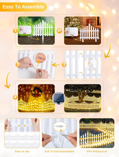 Hopolon 8 Pack White Picket Fence for Garden, 11.1in (H) X 9.1ft (L) Garden Fence Border with 144