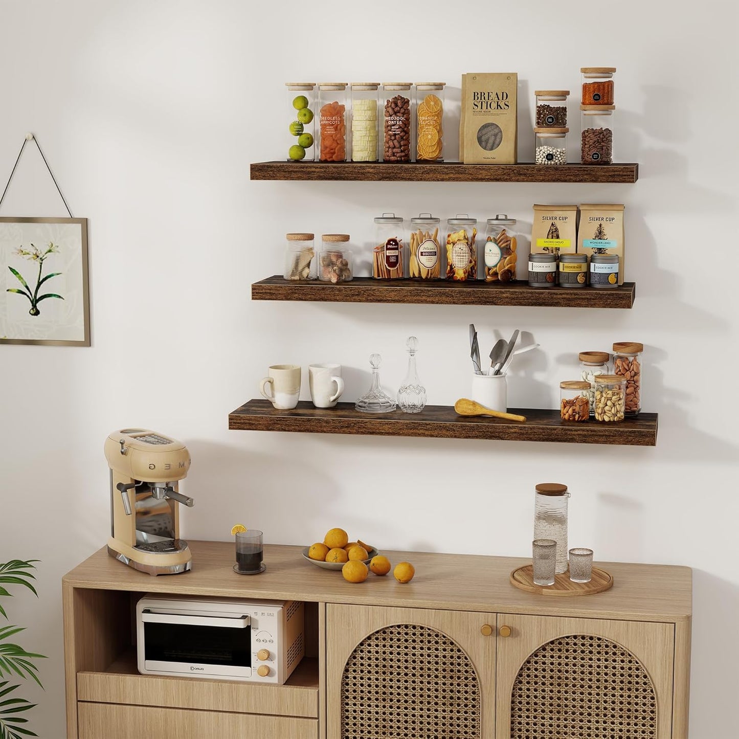 Floating Shelves Wall Shelf 40 Inch, 8 Inch Deep Floating Shelf for Wall, Farmhouse Black Wood